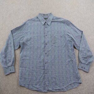 Jhane Barnes Shirt Mens Large Blue Button Up Long Sleeve Geometric Rayon